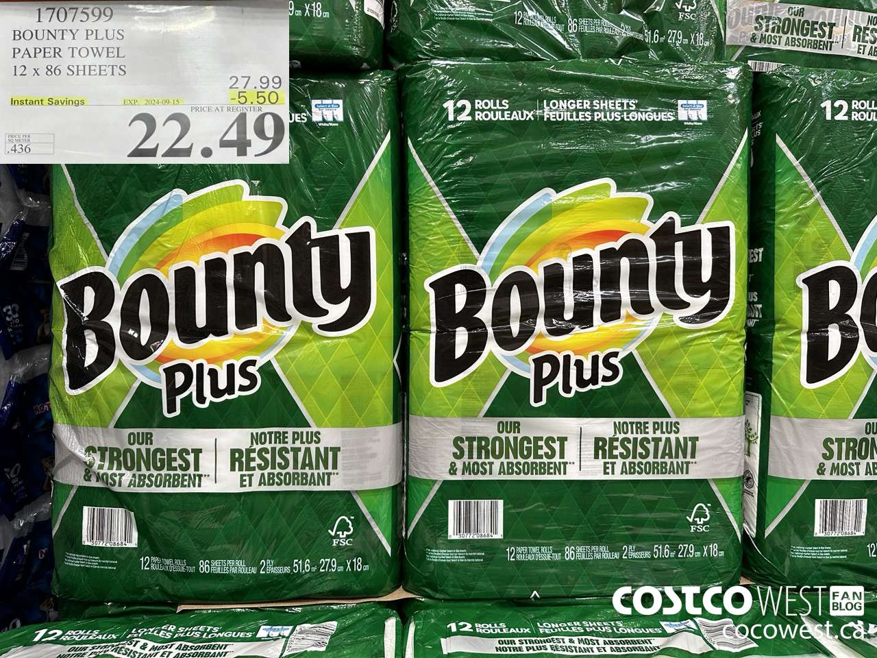 1707599 BOUNTY PLUS PAPER TOWEL 12 X 86 SHEETS ($5.50 INSTANT SAVINGS EXPIRES ON 2024-09-15) $22.49