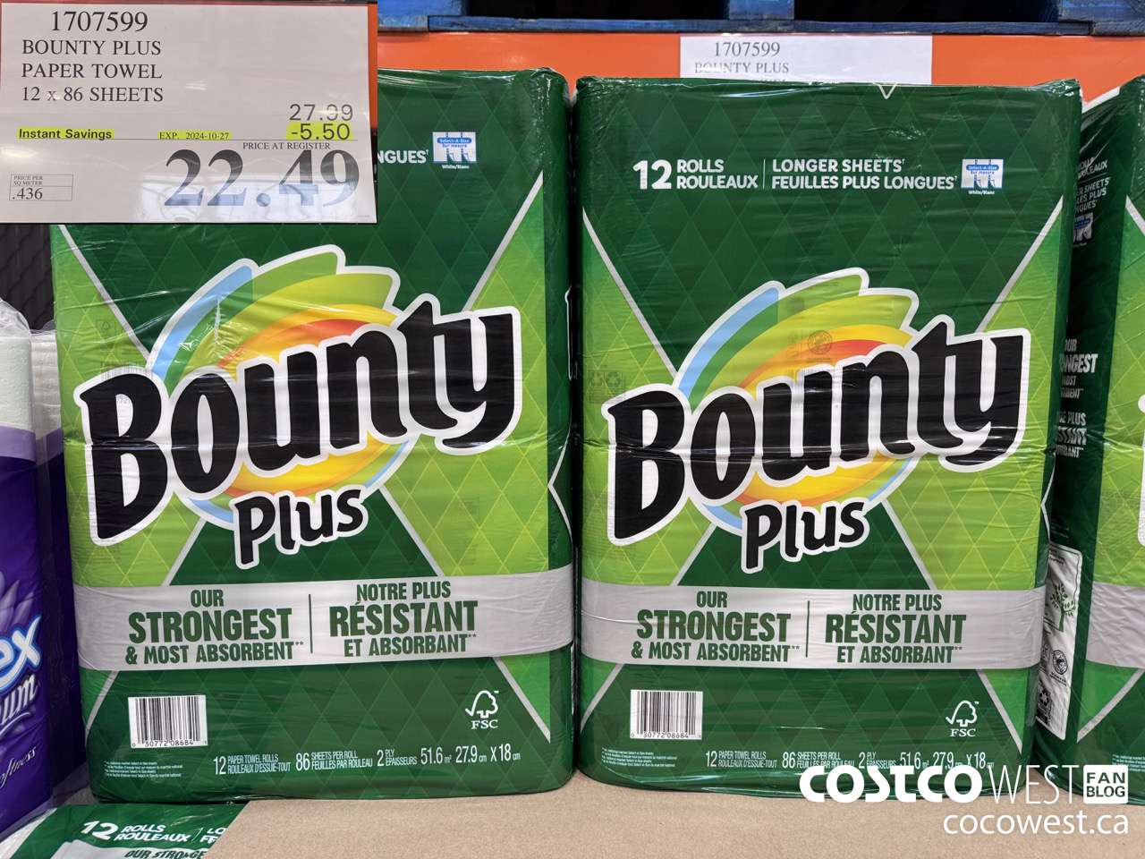 1707599 BOUNTY PLUS PAPER TOWEL 12 X 86 SHEETS ($5.50 INSTANT SAVINGS EXPIRES ON 2024-10-27) $22.49