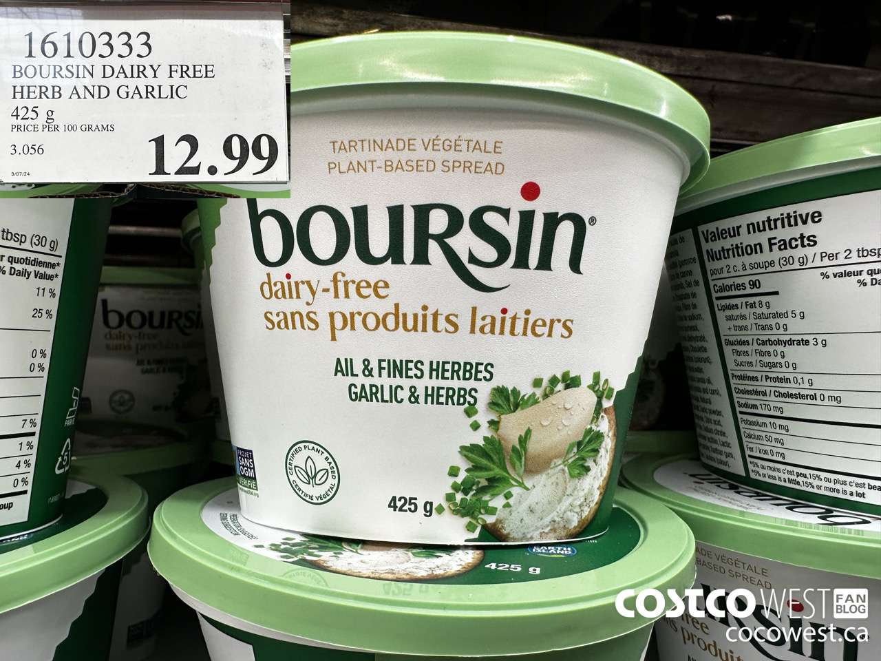 1610333 BOURSIN DAIRY FREE HERB AND GARLIC 425 g $12.99