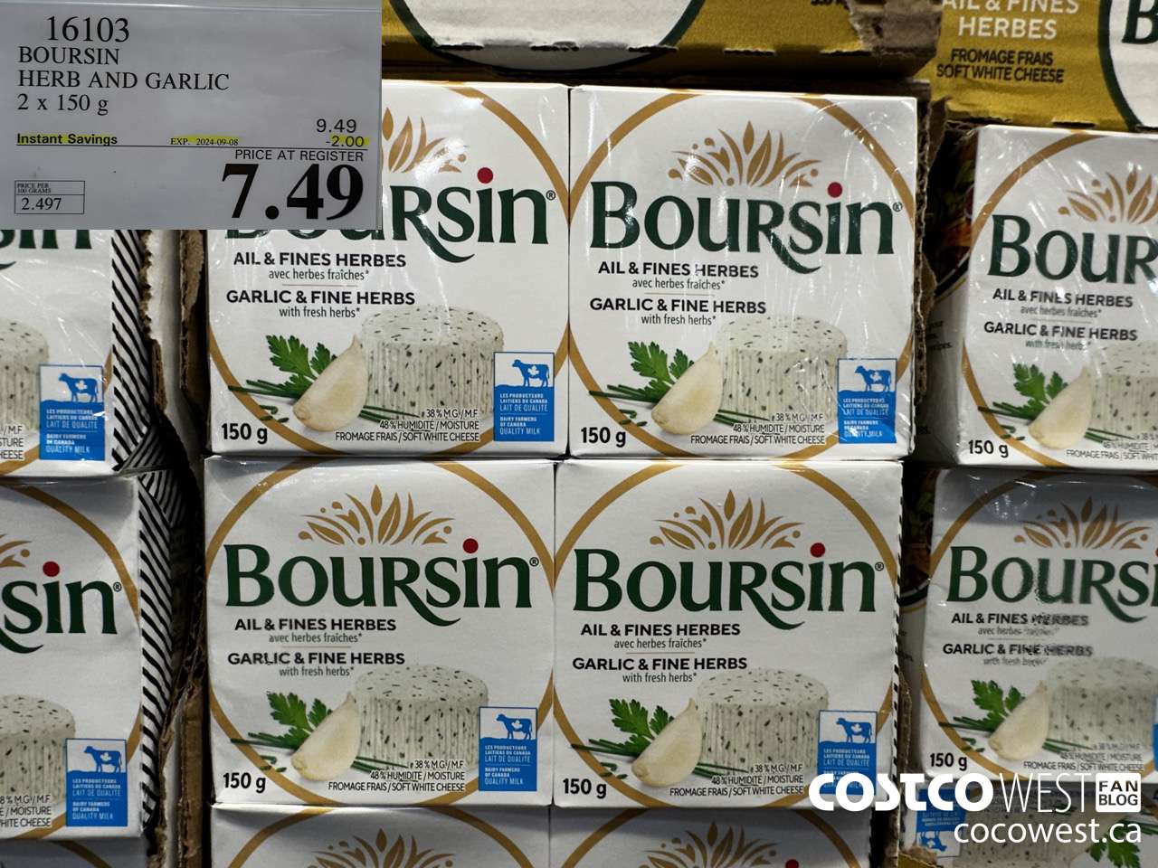16103 BOURSIN HERB AND GARLIC 2 x 150 g ($2.00 INSTANT SAVINGS EXPIRES ON 2024-09-08) $7.49
