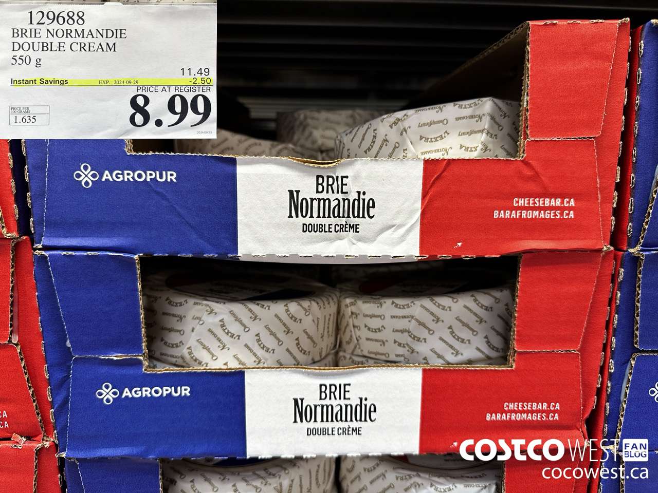 129688 BRIE NORMANDIE DOUBLE CREAM 550 g ($2.50 INSTANT SAVINGS EXPIRES ON 2024-09-29) $8.99