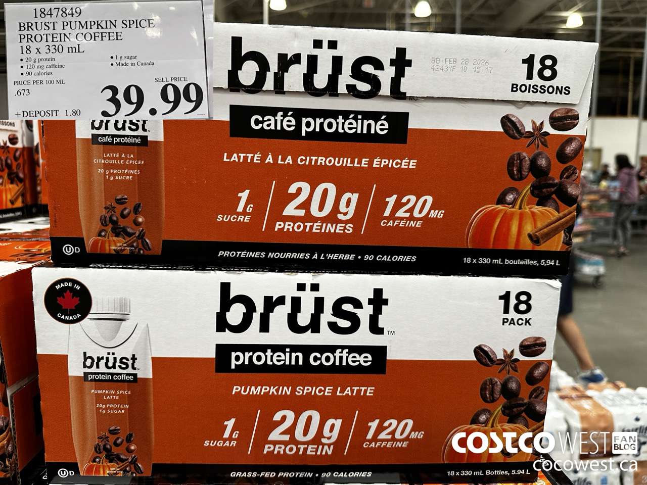 1847849 BRUST PUMPKIN SPICE PROTEIN COFFEE 18 X 330ML $39.99