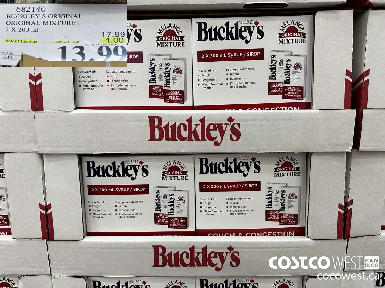 682140 BUCKLEY'S ORIGINAL MIXTURE 2 X 200ML ($4.00 INSTANT SAVINGS EXPIRES ON 2024-09-29) $13.99