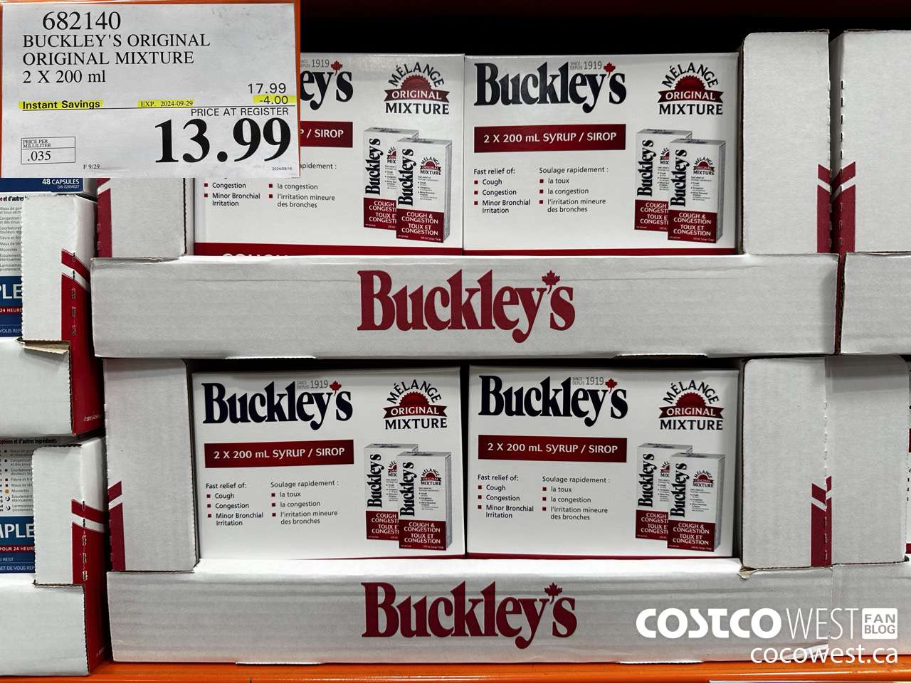 682140 BUCKLEY'S ORIGINAL MIXTURE 2 X 200ML ($4.00 INSTANT SAVINGS EXPIRES ON 2024-09-29) $13.99