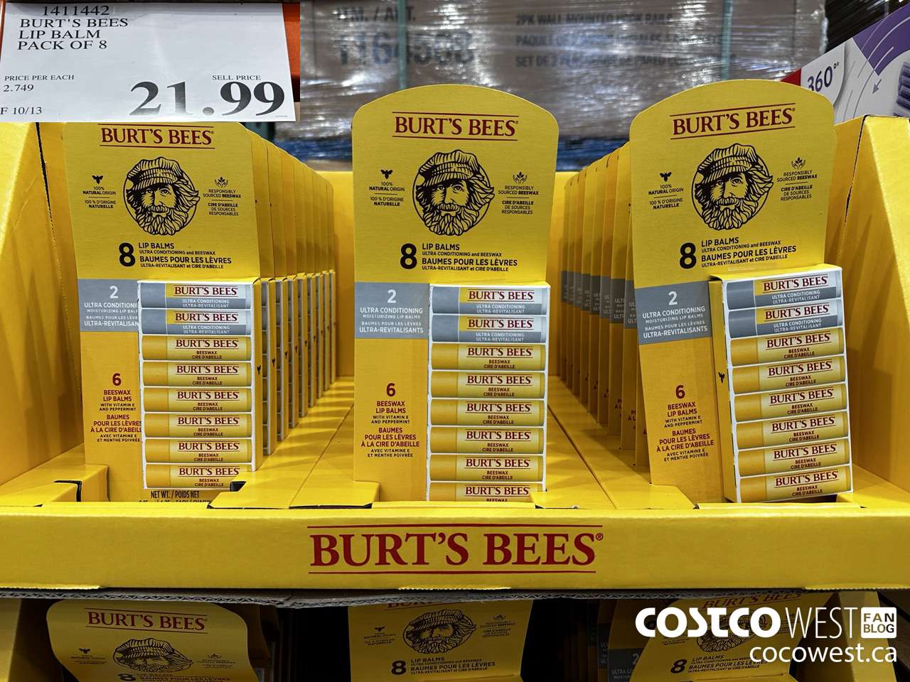 1411442 BURT'S BEES LIP BALM PACK OF 8 $21.99