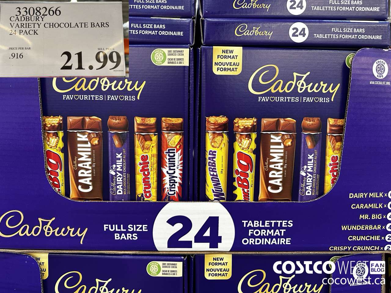 3308266 CADBURY VARIETY CHOCOLATE BARS 24 PACK $21.99