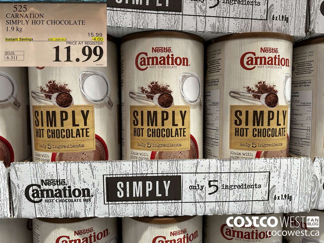 525 CARNATION 5 SIMPLE INGREDIENTS HOT CHOCOLATE 1.9 kg ($4.00 INSTANT SAVINGS EXPIRES ON 2024-10-27) $11.99
