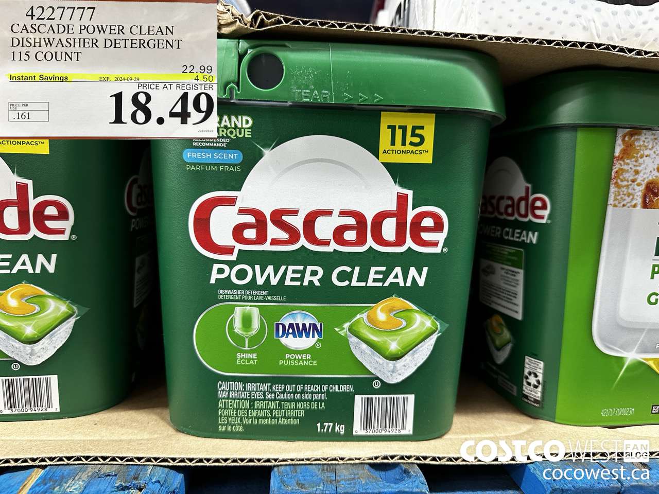 4227777 CASCADE POWER CLEAN DISHWASHER DETERGENT 115 COUNT ($4.50 INSTANT SAVINGS EXPIRES ON 2024-09-29) $18.49