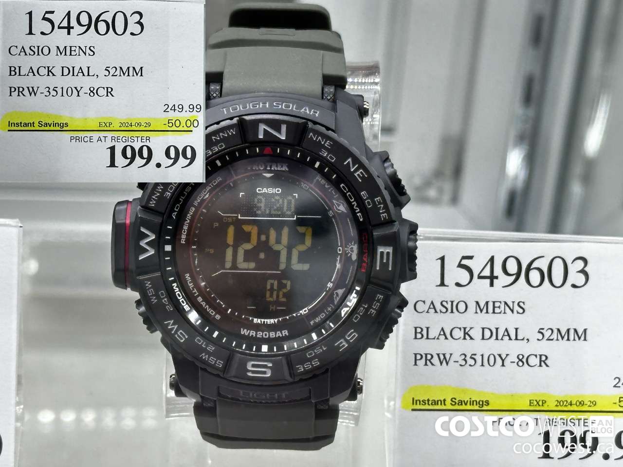 1549603 CASIO MENS BLACK DIAL, 52MM PRW-3510Y-8CR ($50.00 INSTANT SAVINGS EXPIRES ON 2024-09-29) $199.99