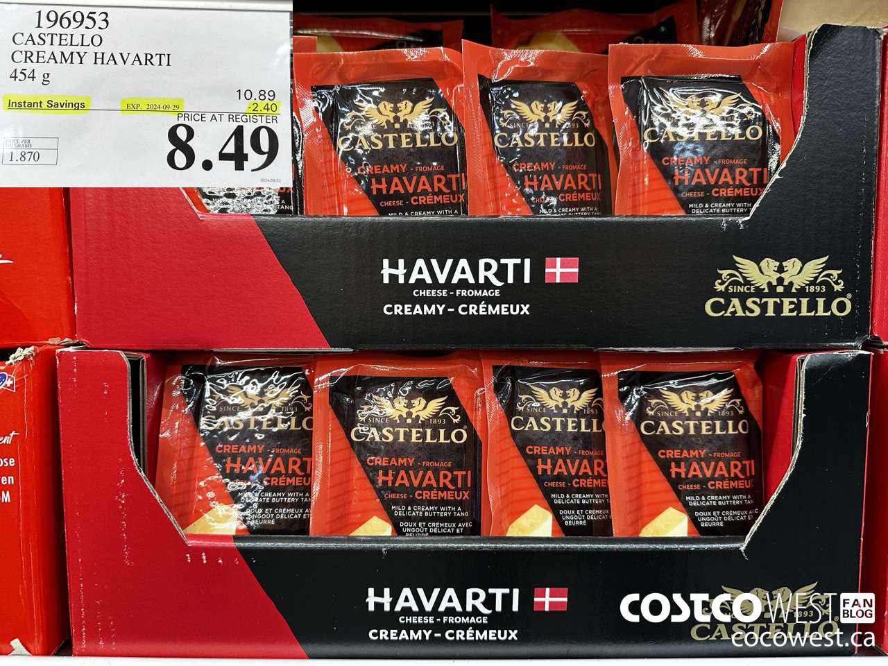 196953 CASTELLO CREAMY HAVARTI 454 g ($2.40 INSTANT SAVINGS EXPIRES ON 2024-09-29) $8.49