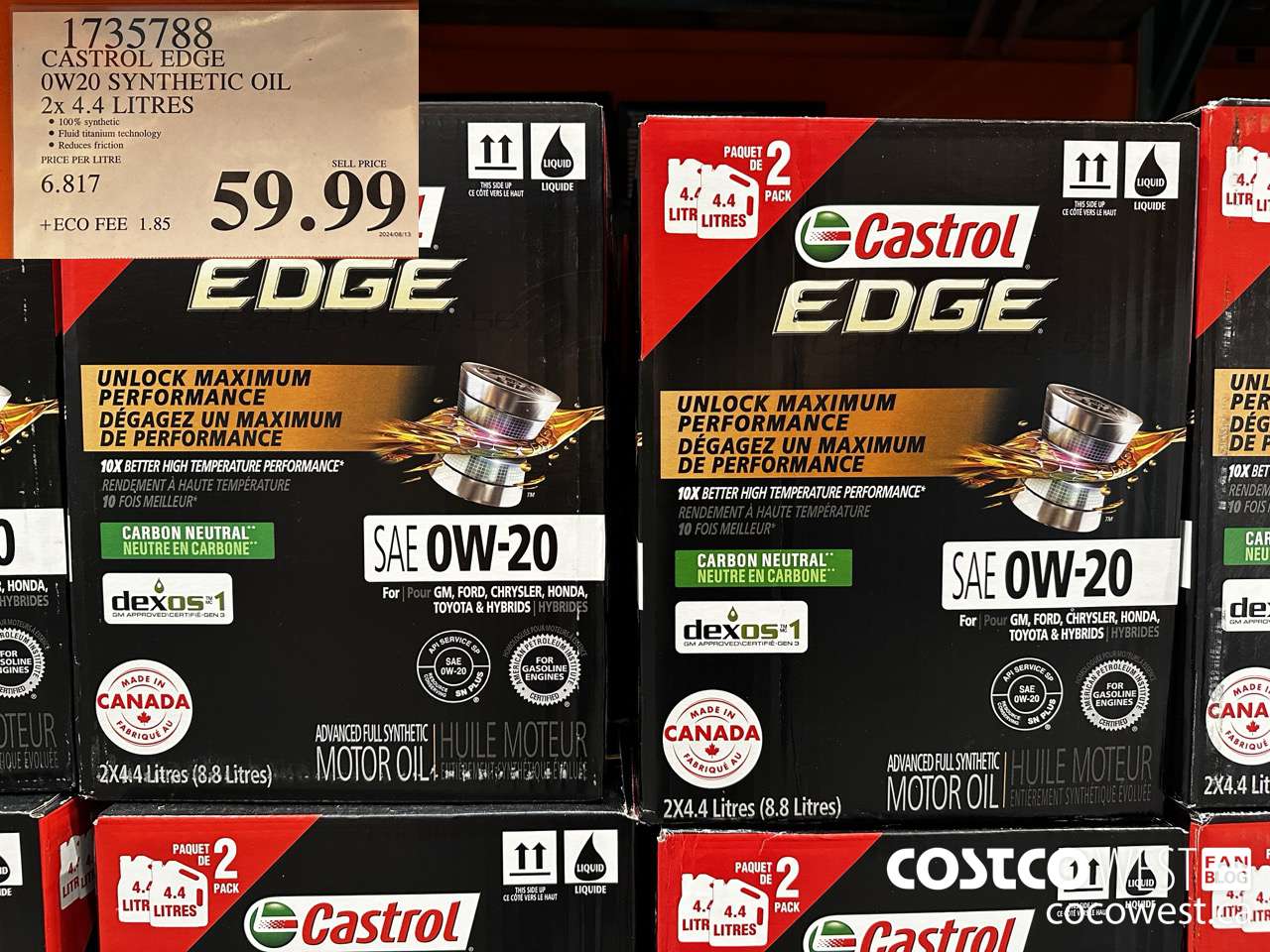 1735788 CASTROL EDGE 0W20 SYNTHETIC OIL 2 X 4.4 LITRES $59.99