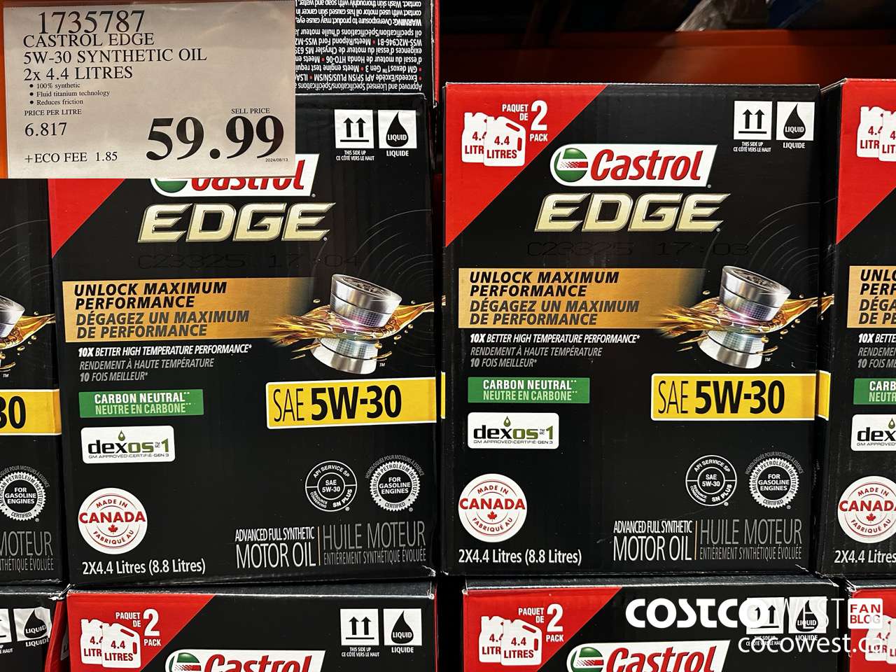 1735787 CASTROL EDGE 5W-30 SYNTHETIC OIL 2 X 4.4 LITRES $59.99