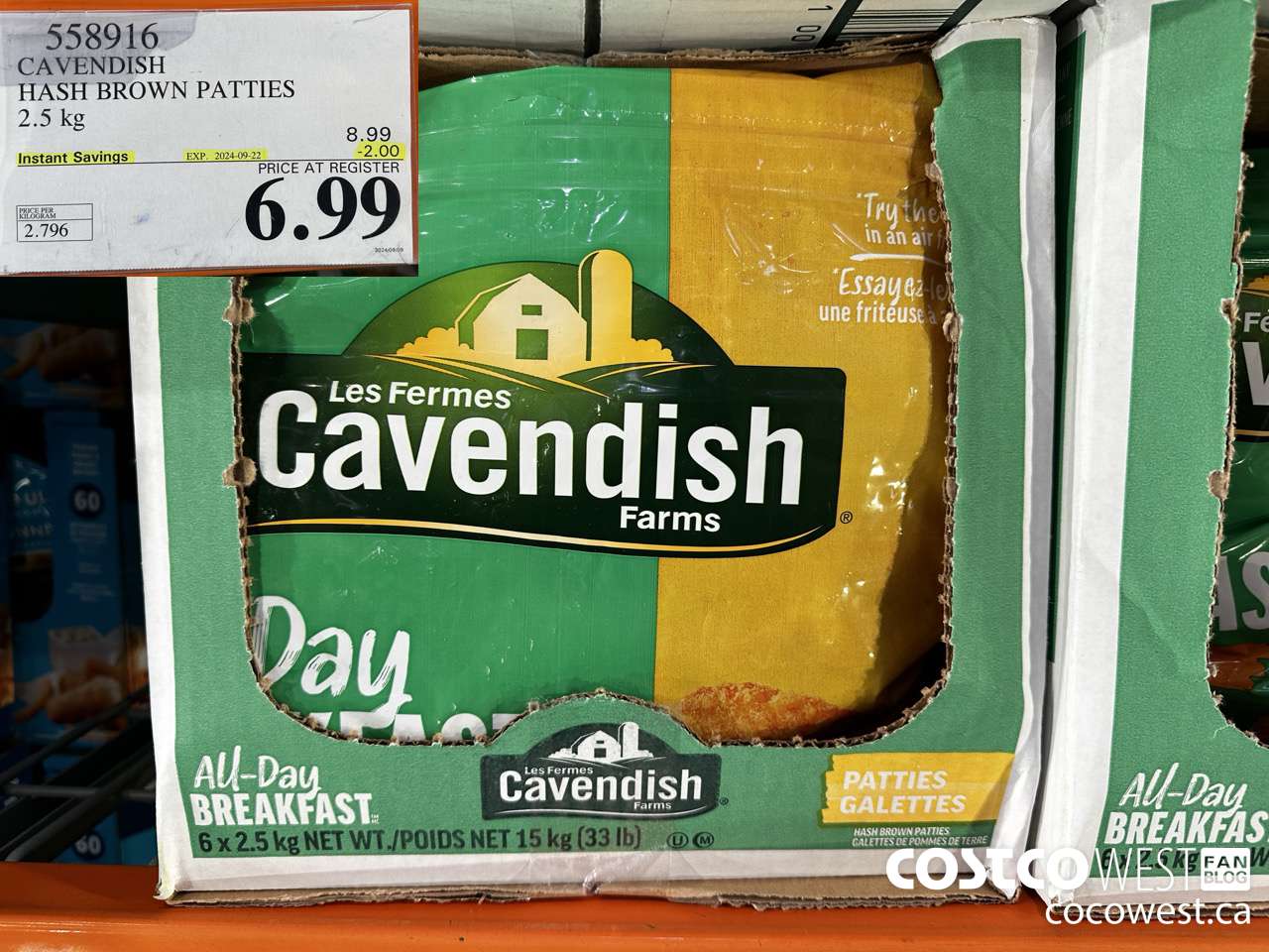 558916 CAVENDISH HASH BROWN PATTIES 2.5 kg ($2.00 INSTANT SAVINGS EXPIRES ON 2024-09-22) $6.99