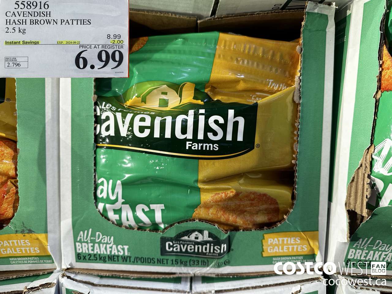 558916 CAVENDISH HASH BROWN PATTIES 2.5 kg ($2.00 INSTANT SAVINGS EXPIRES ON 2024-09-22) $6.99