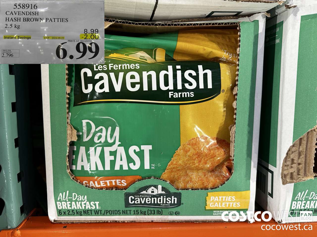 558916 CAVENDISH HASH BROWN PATTIES 2.5 kg ($2.00 INSTANT SAVINGS EXPIRES ON 2024-09-22) $6.99