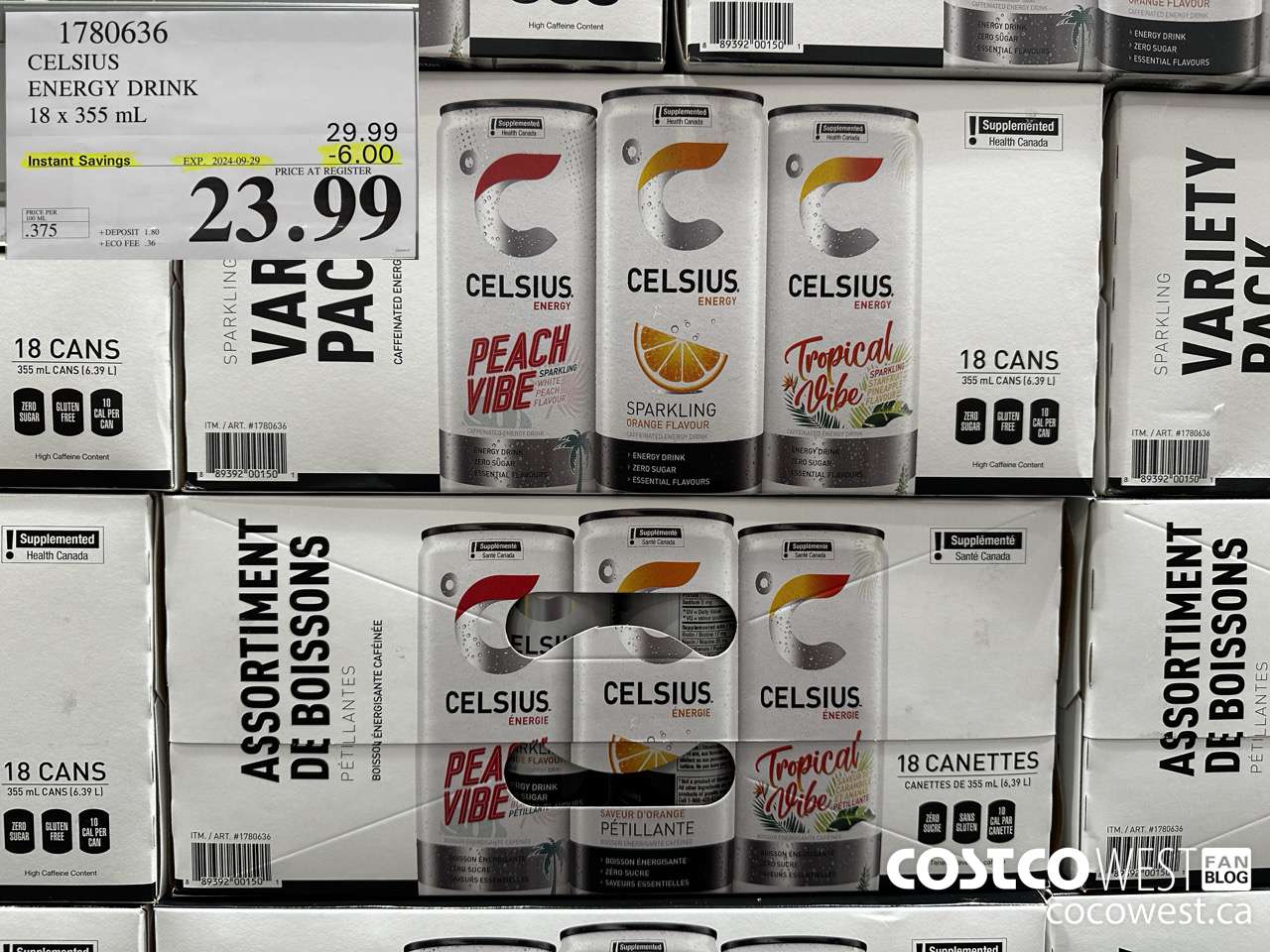 1780636 CELSIUS ENERGY DRINK 18 X 355 ML ($6.00 INSTANT SAVINGS EXPIRES ON 2024-09-29) $23.99