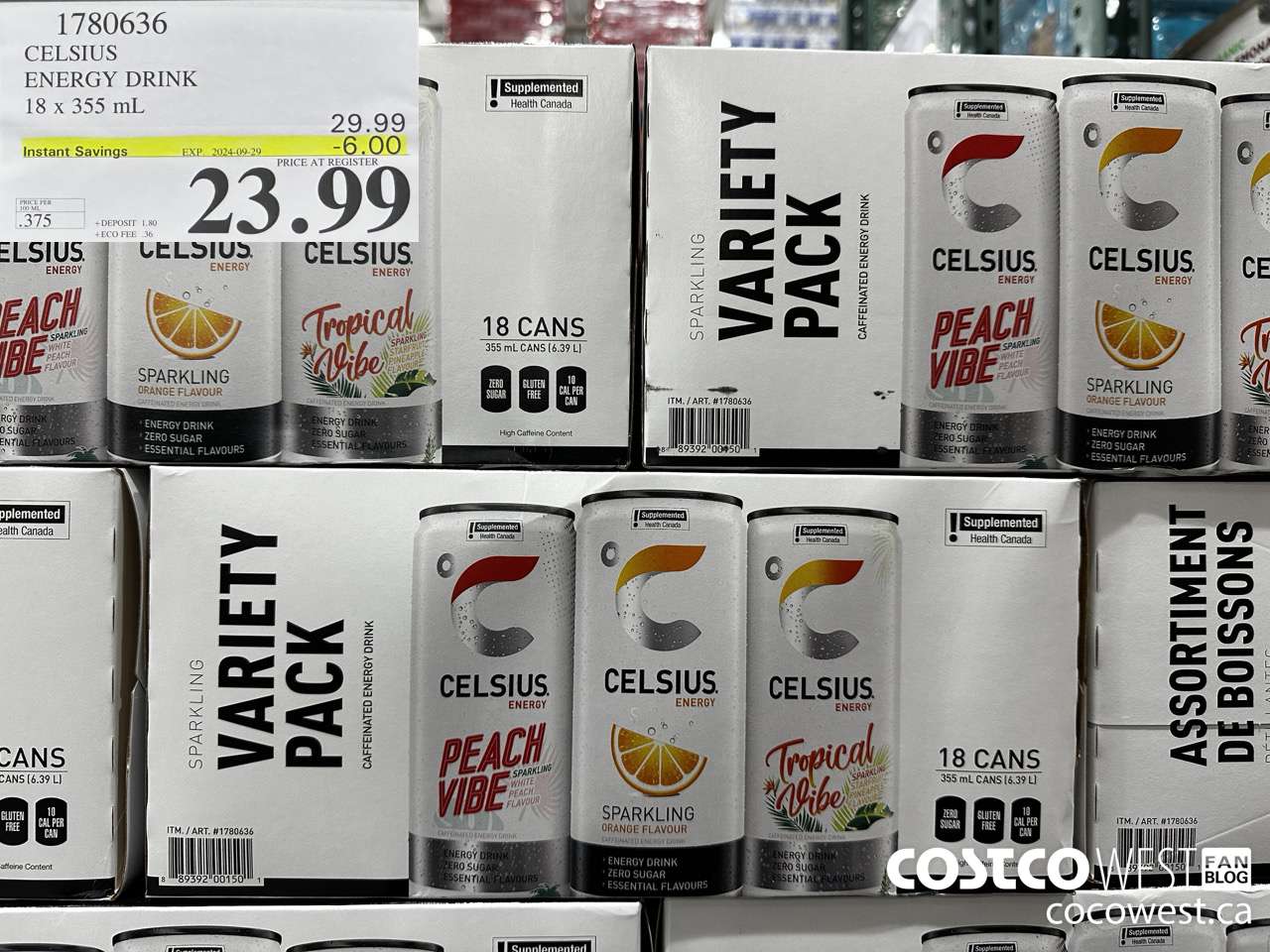 1780636 CELSIUS ENERGY DRINK 18 X 355 ML ($6.00 INSTANT SAVINGS EXPIRES ON 2024-09-29) $23.99