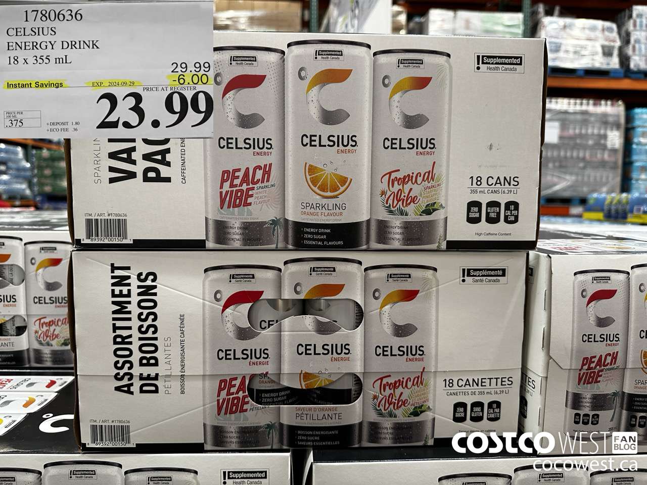 1780636 CELSIUS ENERGY DRINK 18 X 355 ML ($6.00 INSTANT SAVINGS EXPIRES ON 2024-09-29) $23.99