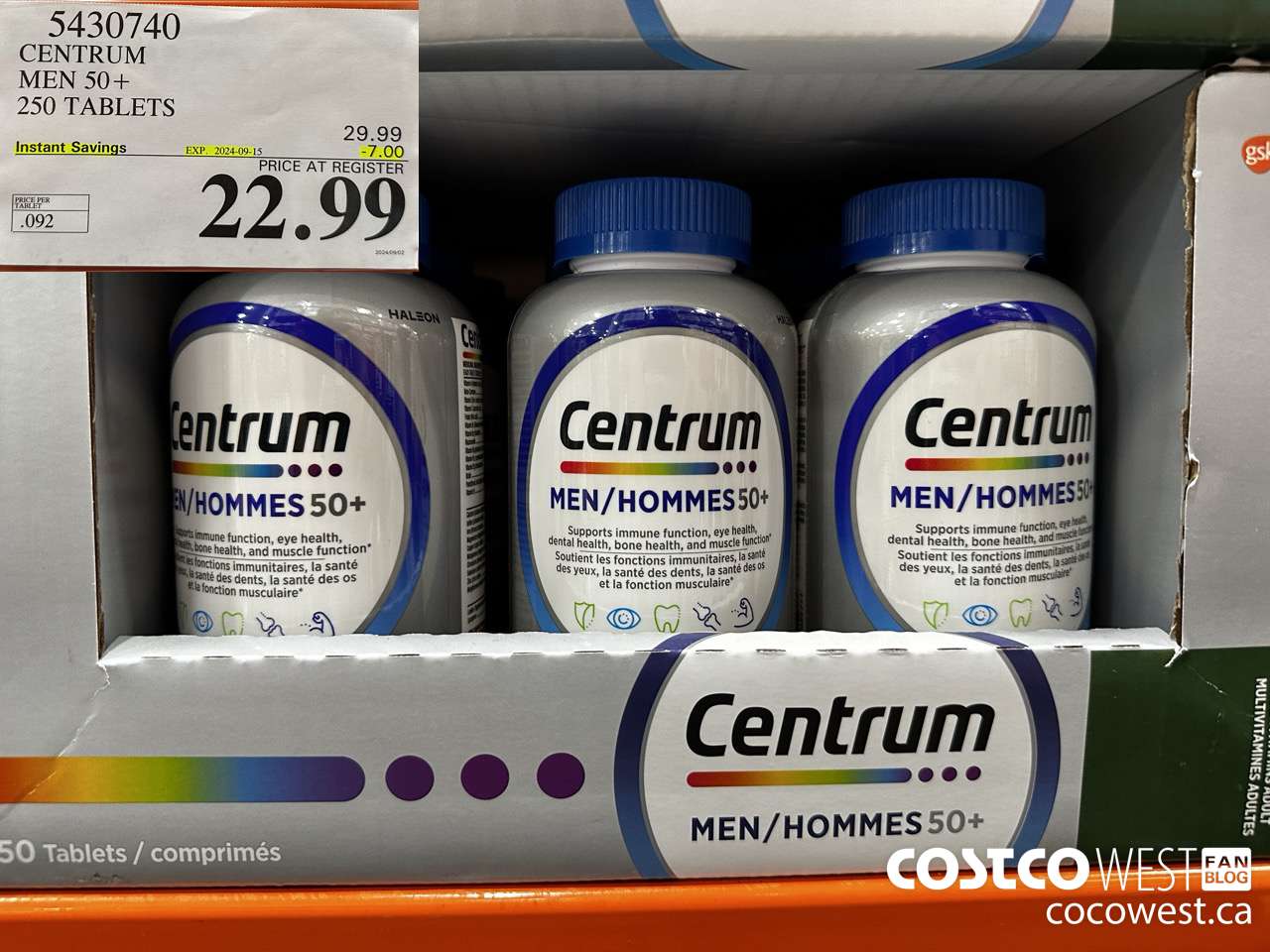 5430740 CENTRUM MEN/MEN 50+ 250 TABLETS ($7.00 INSTANT SAVINGS EXPIRES ON 2024-09-15) $22.99