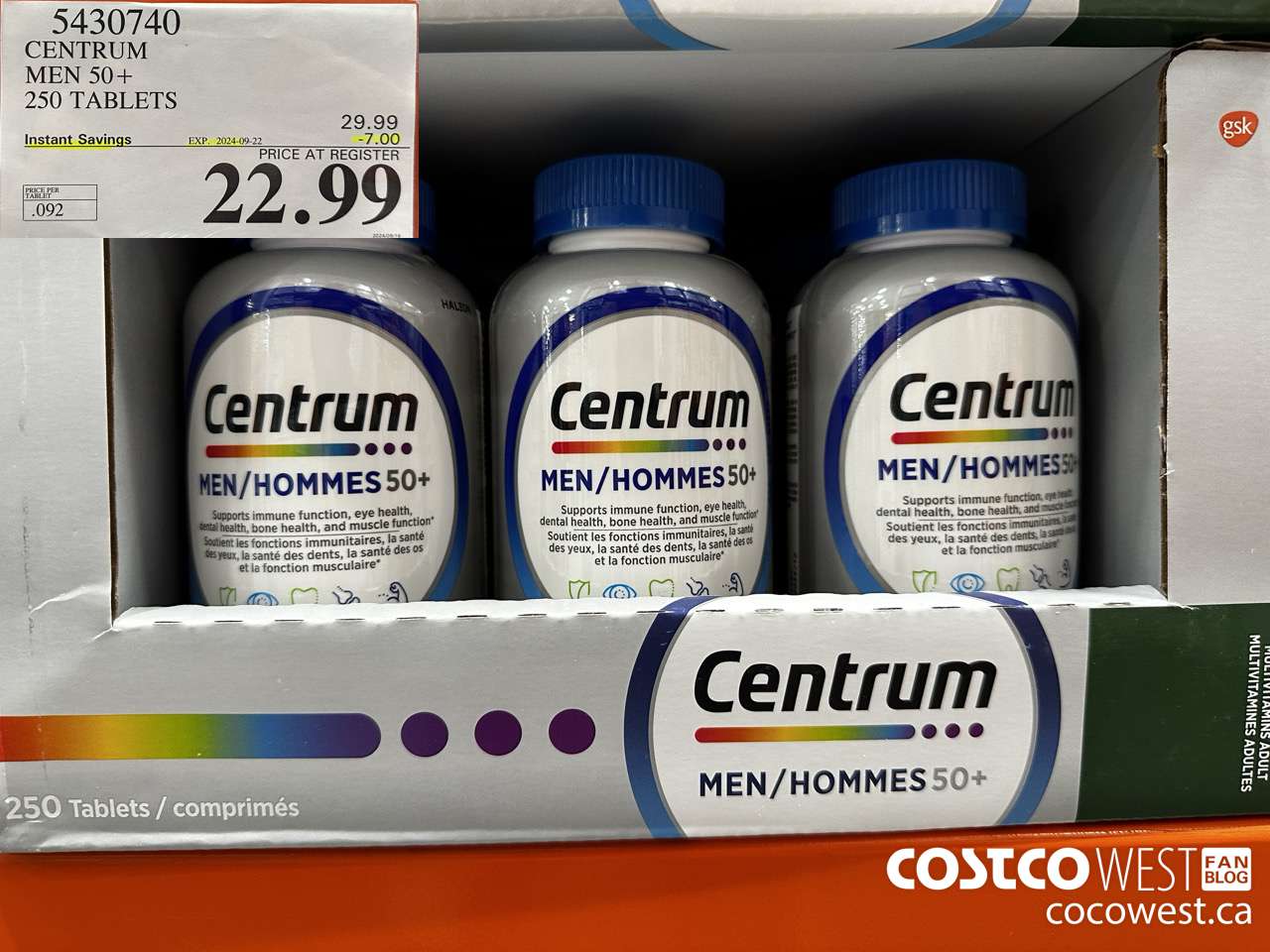 5430740 CENTRUM MEN/MEN 50+ 250 TABLETS ($7.00 INSTANT SAVINGS EXPIRES ON 2024-09-22) $22.99