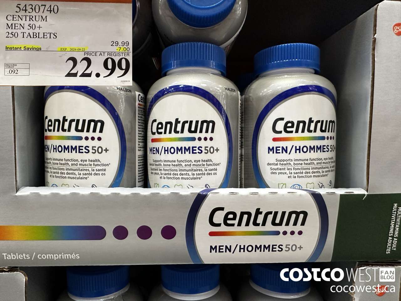 5430740 CENTRUM MEN/MEN 50+ 250 TABLETS ($7.00 INSTANT SAVINGS EXPIRES ON 2024-09-22) $22.99
