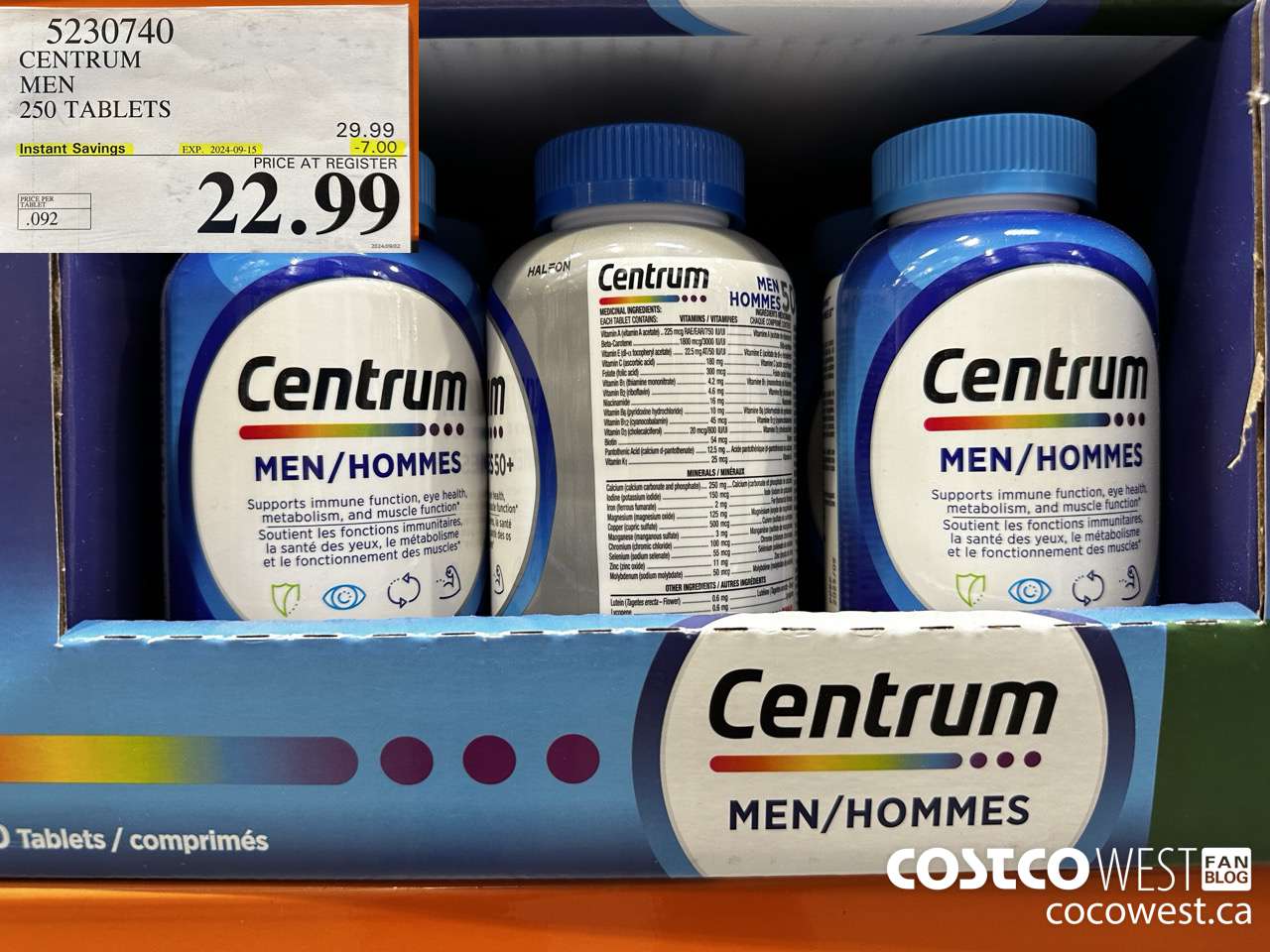 5230740 CENTRUM MEN 250 TABLETS ($7.00 INSTANT SAVINGS EXPIRES ON 2024-09-15) $22.99
