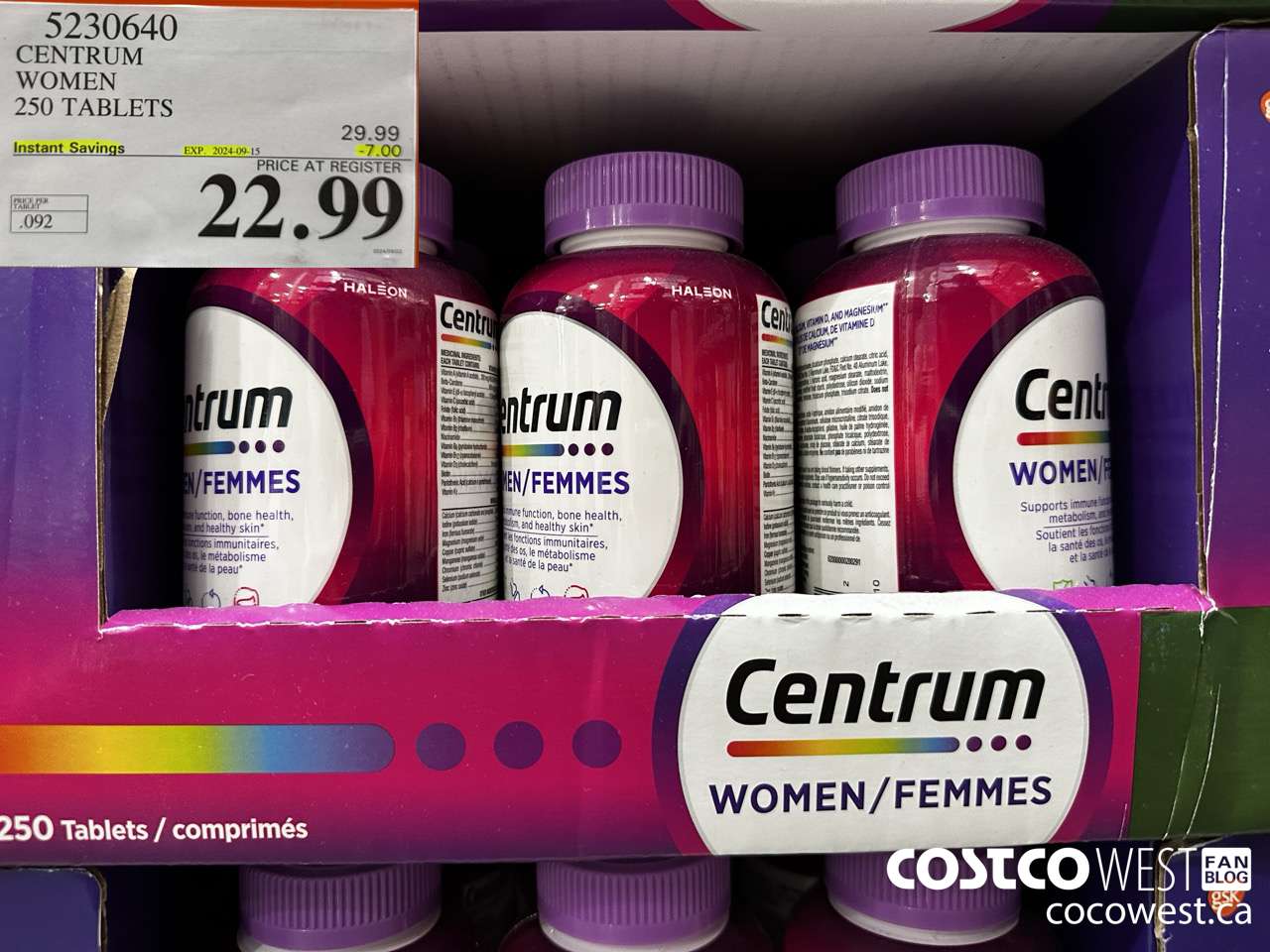 5230640 CENTRUM WOMEN 250 TABLETS ($7.00 INSTANT SAVINGS EXPIRES ON 2024-09-15) $22.99