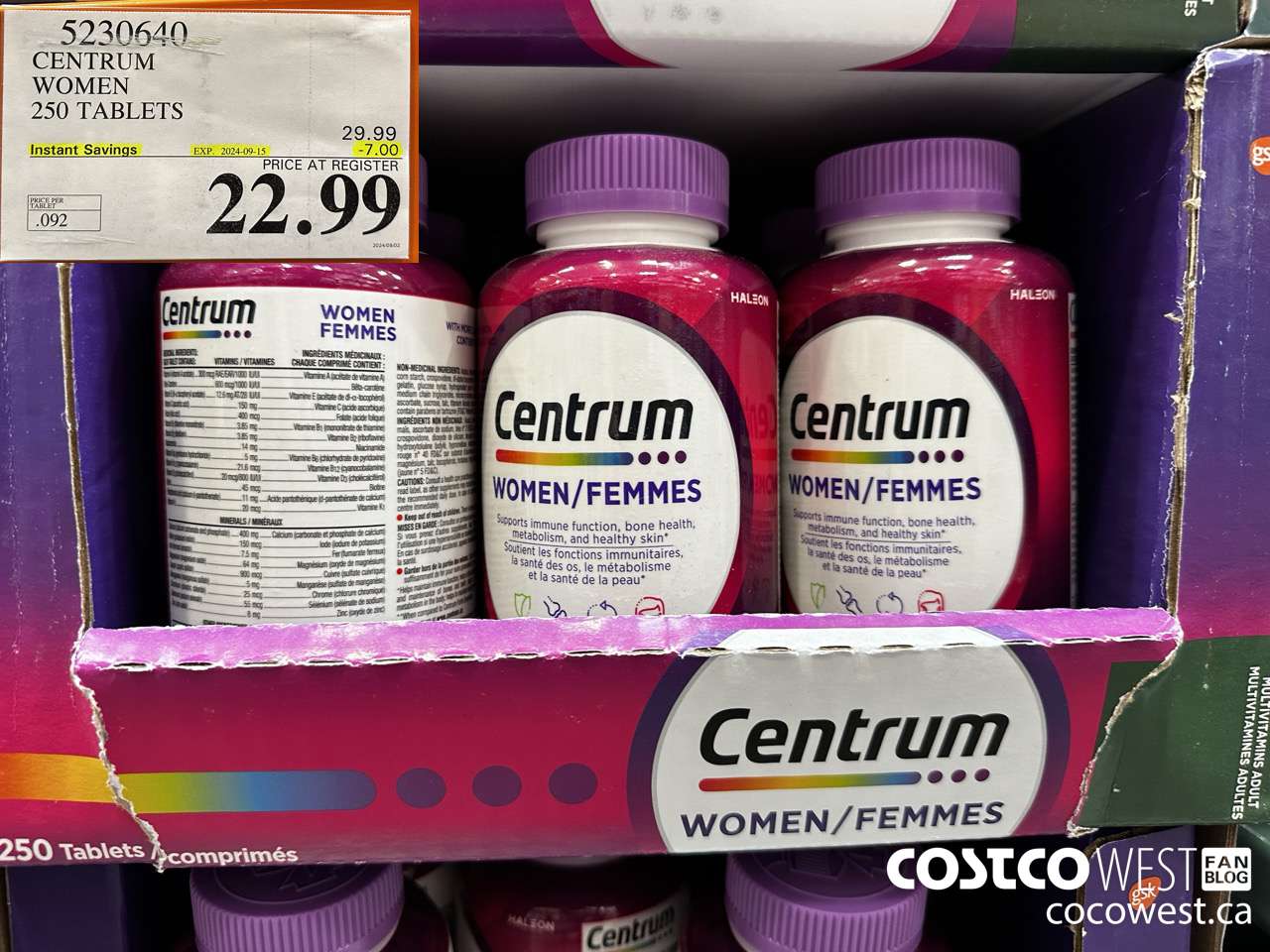 5230640 CENTRUM WOMEN 250 TABLETS ($7.00 INSTANT SAVINGS EXPIRES ON 2024-09-15) $22.99