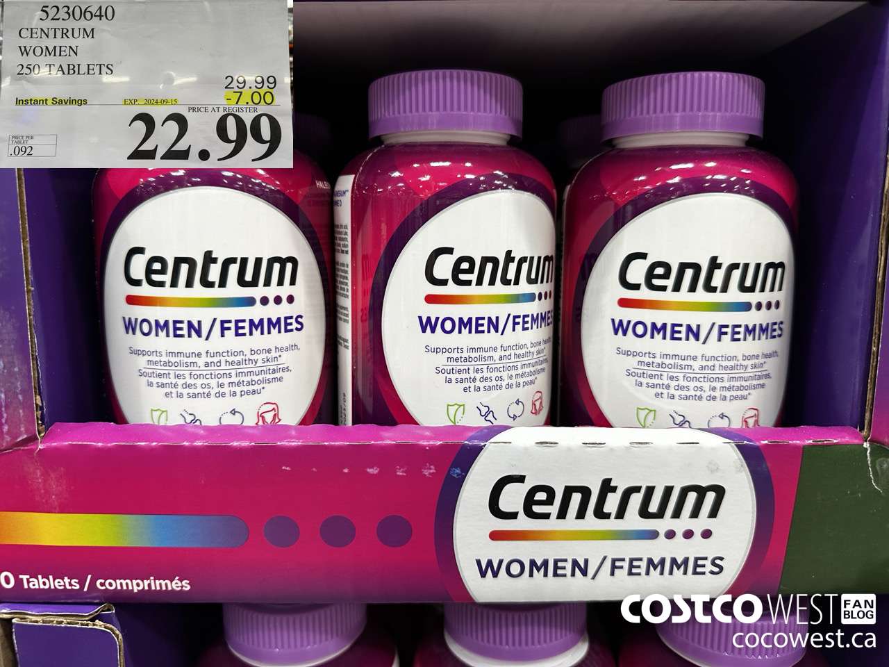 5230640 CENTRUM WOMEN 250 TABLETS ($7.00 INSTANT SAVINGS EXPIRES ON 2024-09-15) $22.99