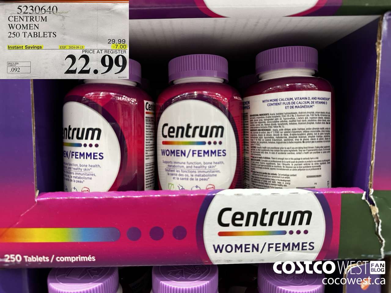 5230640 CENTRUM WOMEN 250 TABLETS ($7.00 INSTANT SAVINGS EXPIRES ON 2024-09-15) $22.99