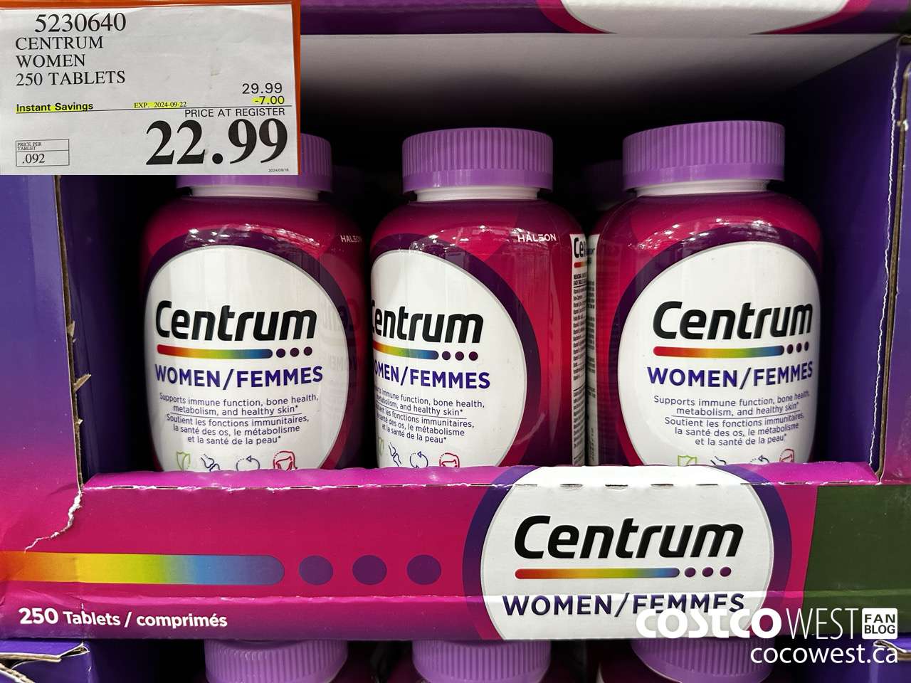 5230640 CENTRUM WOMEN 250 TABLETS ($7.00 INSTANT SAVINGS EXPIRES ON 2024-09-22) $22.99