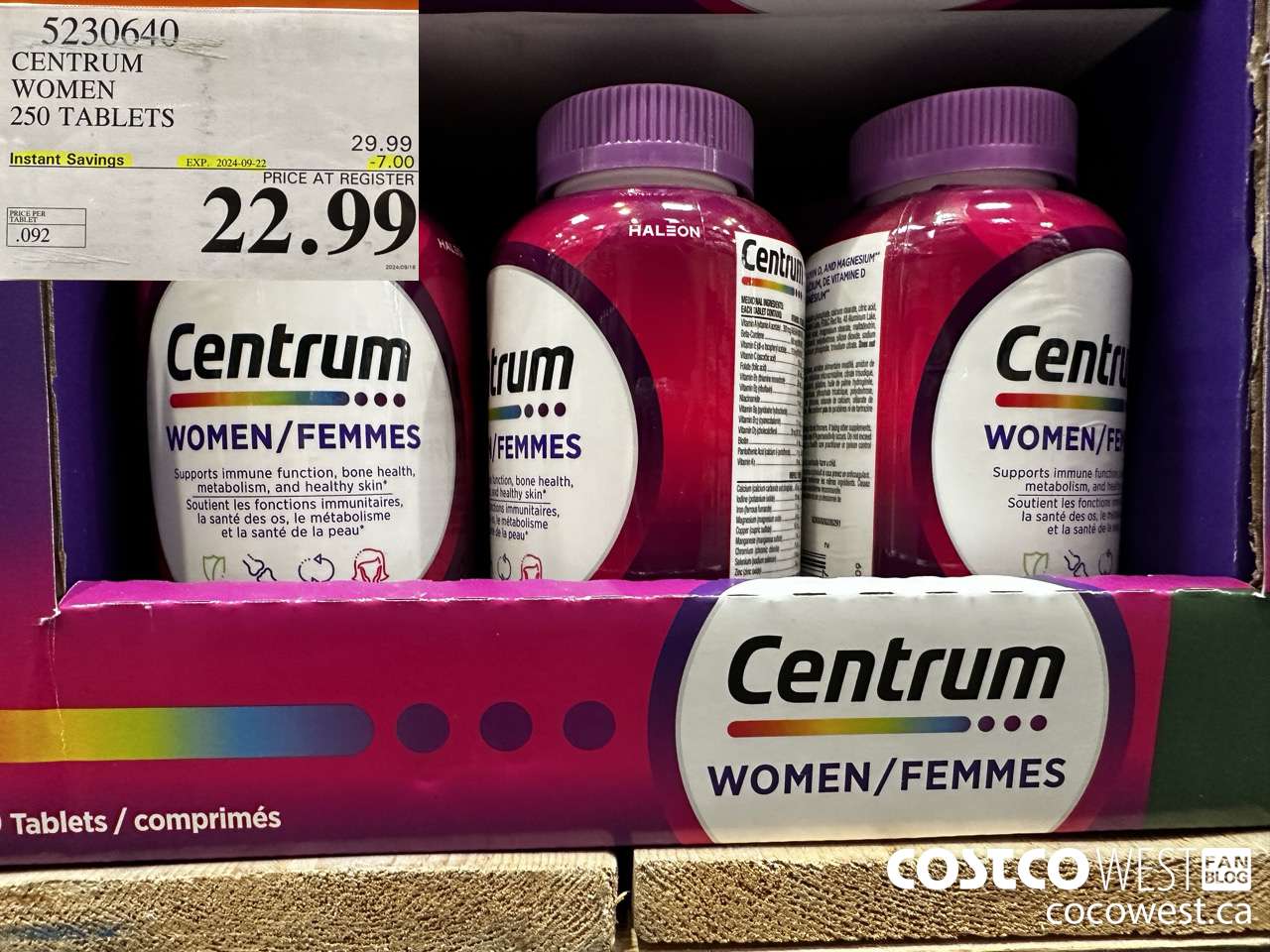 5230640 CENTRUM WOMEN 250 TABLETS ($7.00 INSTANT SAVINGS EXPIRES ON 2024-09-22) $22.99