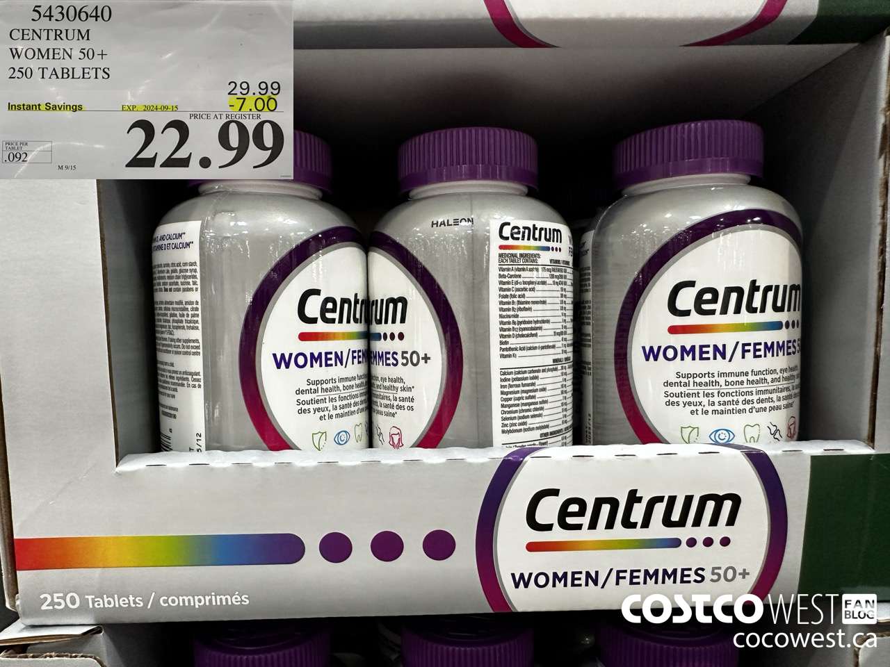 5430640 CENTRUM WOMEN 50+ 250 TABLET ($7.00 INSTANT SAVINGS EXPIRES ON 2024-09-15) $22.99
