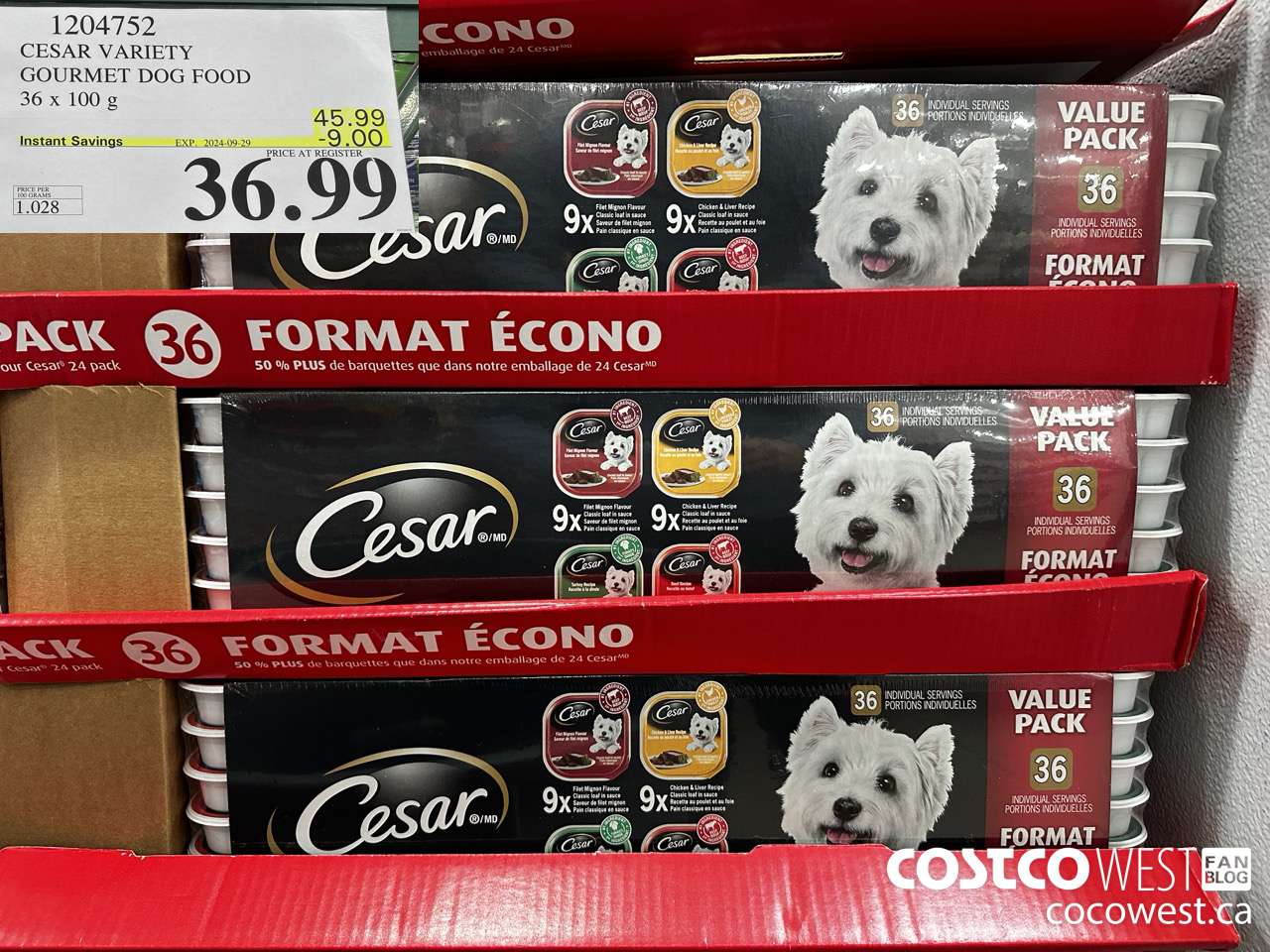 1204752 CESAR VARIETY GOURMET DOG FOOD 36 x 100 g ($9.00 INSTANT SAVINGS EXPIRES ON 2024-09-29) $36.99