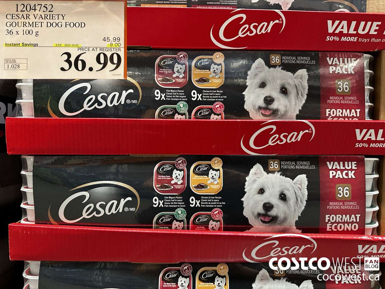 1204752 CESAR VARIETY GOURMET DOG FOOD 36 x 100 g ($9.00 INSTANT SAVINGS EXPIRES ON 2024-10-02) $36.99