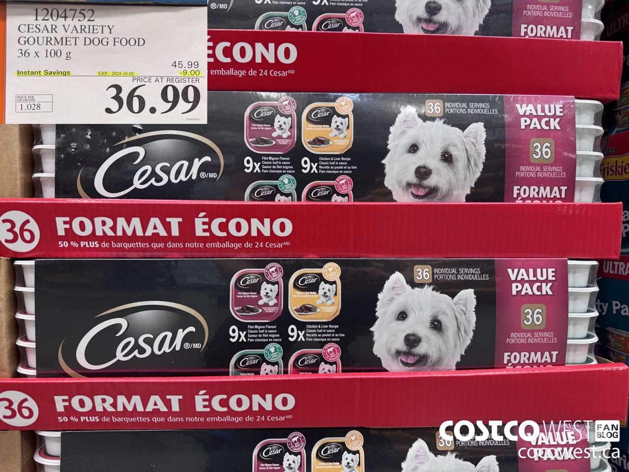 1204752 CESAR VARIETY GOURMET DOG FOOD 36 x 100 g ($9.00 INSTANT SAVINGS EXPIRES ON 2024-10-02) $36.99