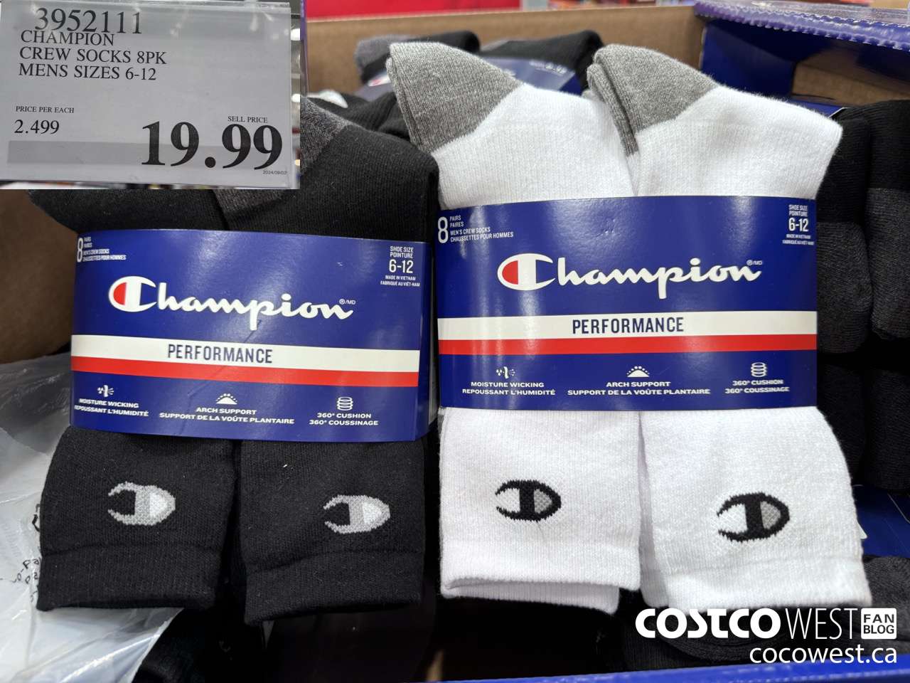 3952111 CHAMPION CREW SOCKS 8PK MENS SIZES 6-12 $19.99
