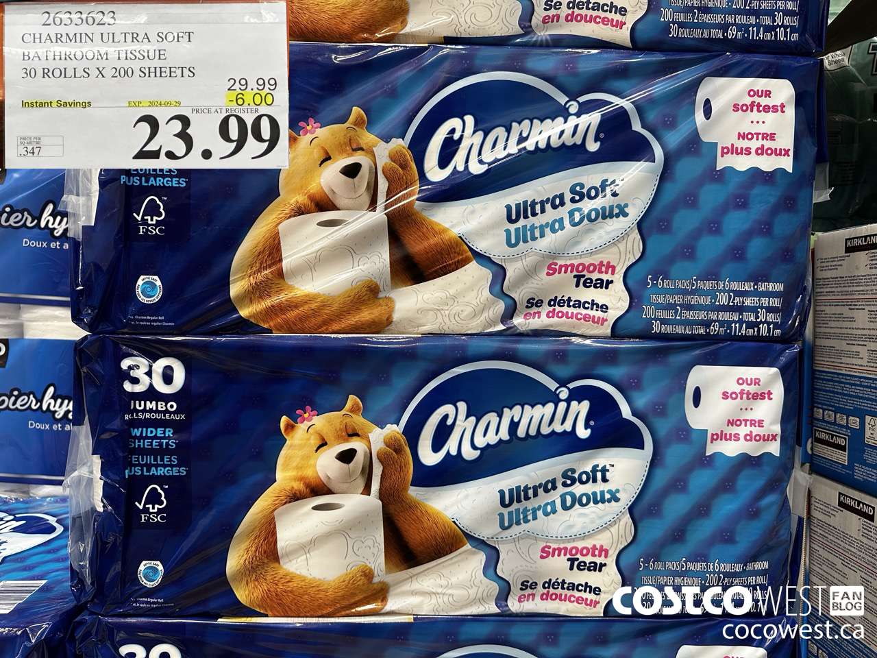 2633623 CHARMIN ULTRA SOFT BATHROOM TISSUE 30 ROLLS X 200 SHEETS ($6.00 INSTANT SAVINGS EXPIRES ON 2024-09-29) $23.99