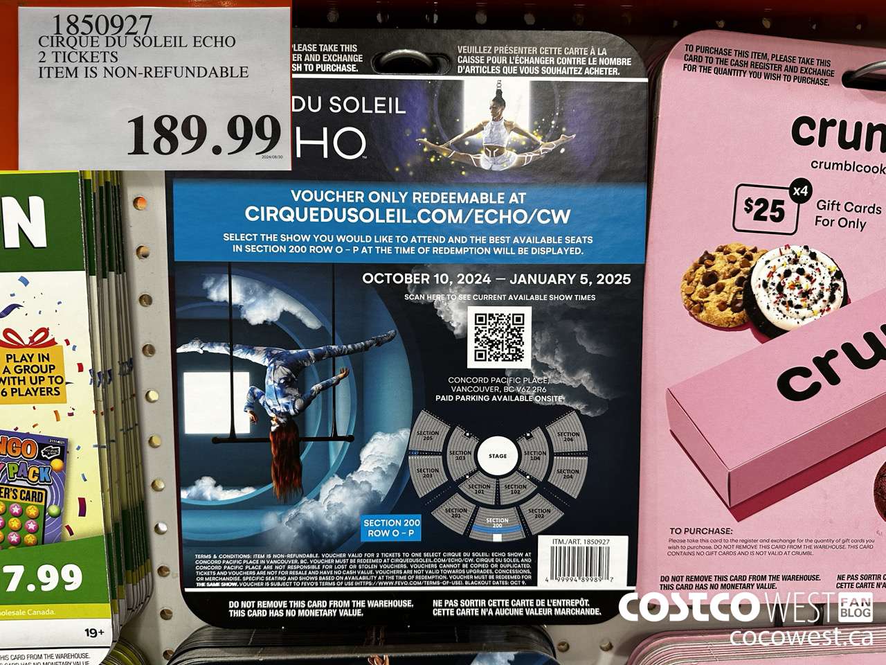 1850927 CIRQUE DU SOLEIL ECHO 2 TICKETS ITEM IS NON-REFUNDABLE $189.99