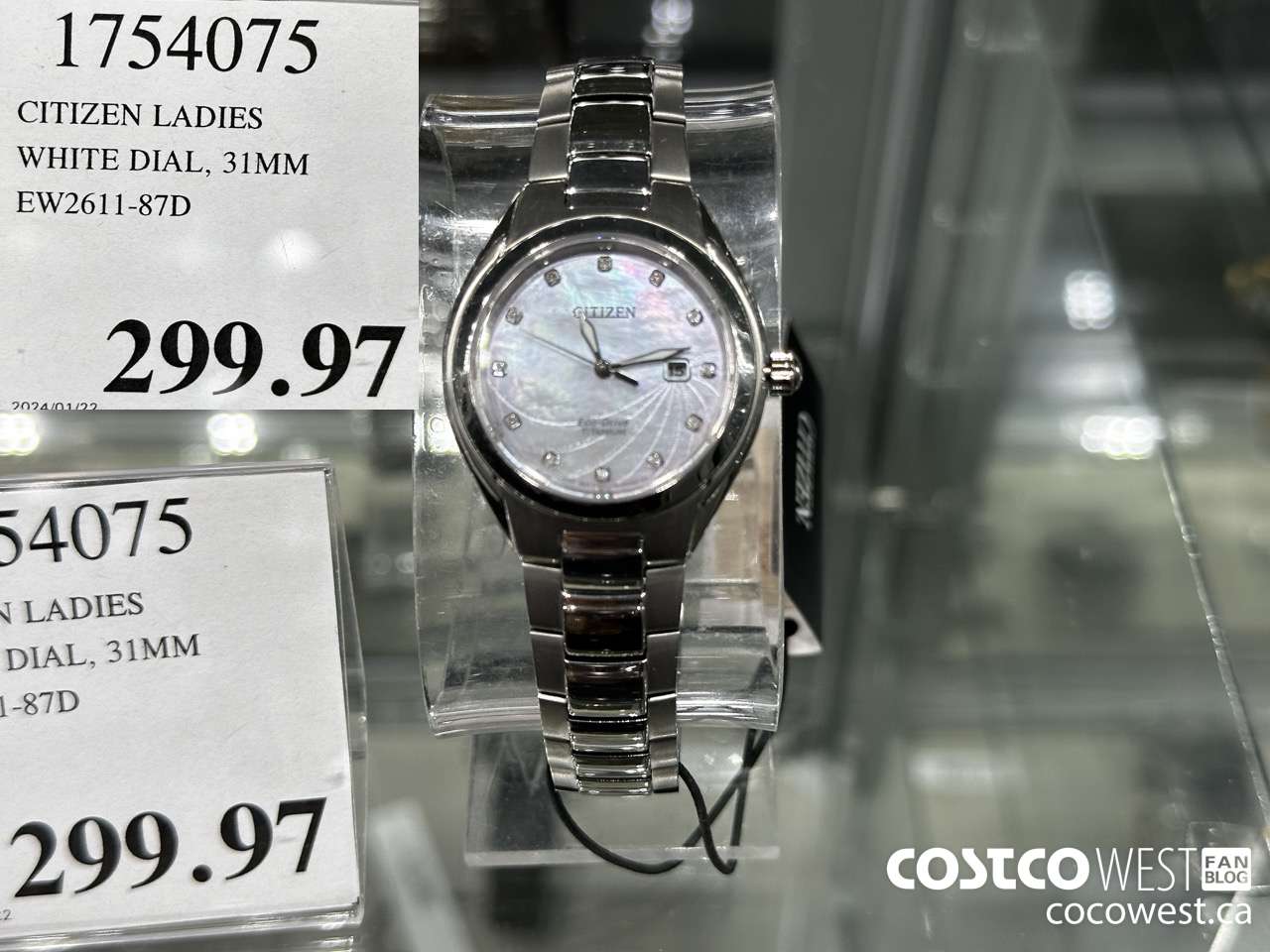 1754075 CITIZEN LADIES WHITE DIAL 31MM EW2611-87D $299.97