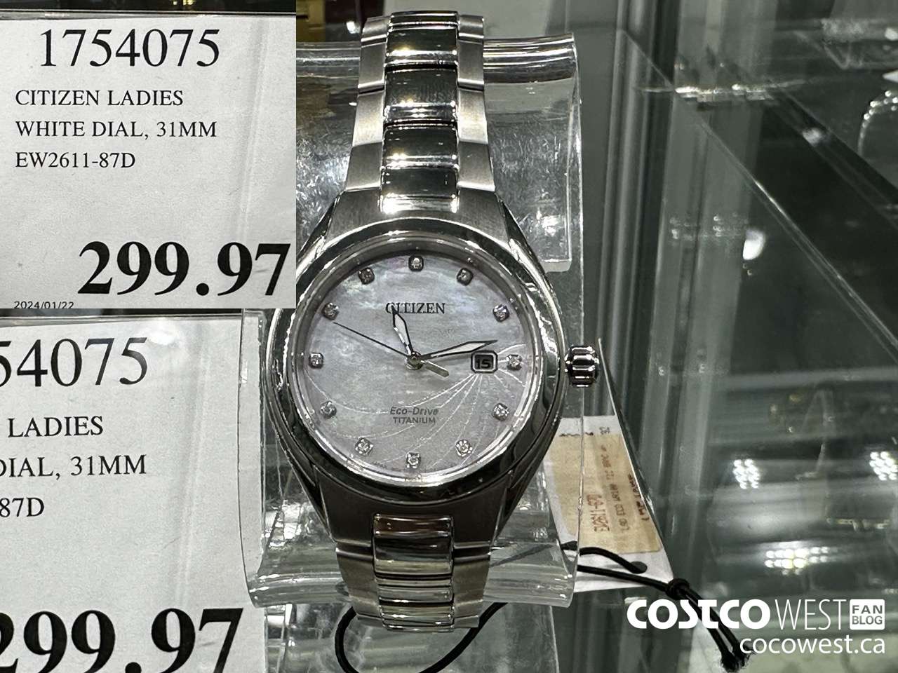 1754075 CITIZEN LADIES WHITE DIAL 31MM EW2611-87D $299.97