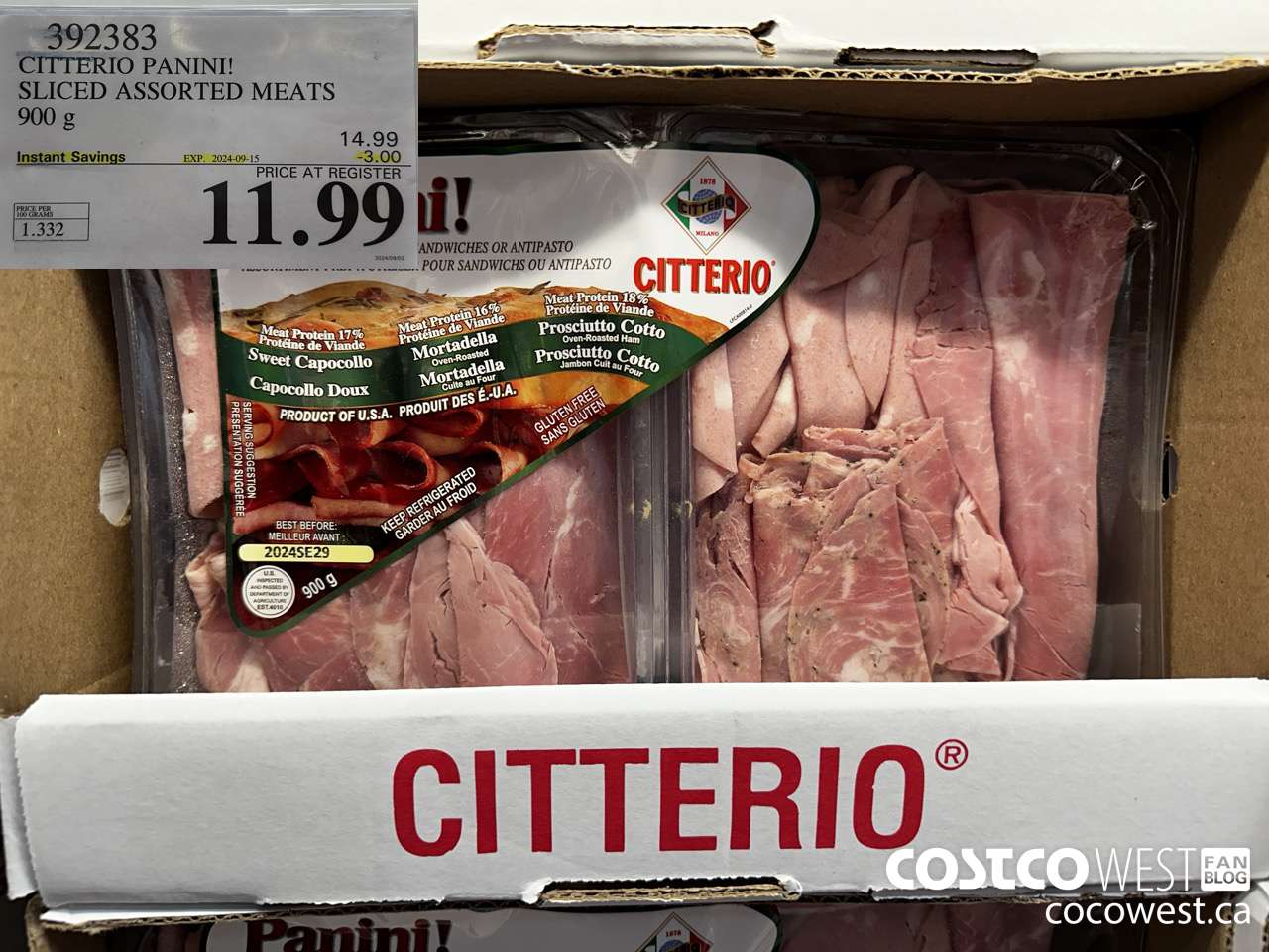 392383 CITTERIO PANINI! SLICED ASSORTED MEATS 900 g ($3.00 INSTANT SAVINGS EXPIRES ON 2024-09-15) $11.99