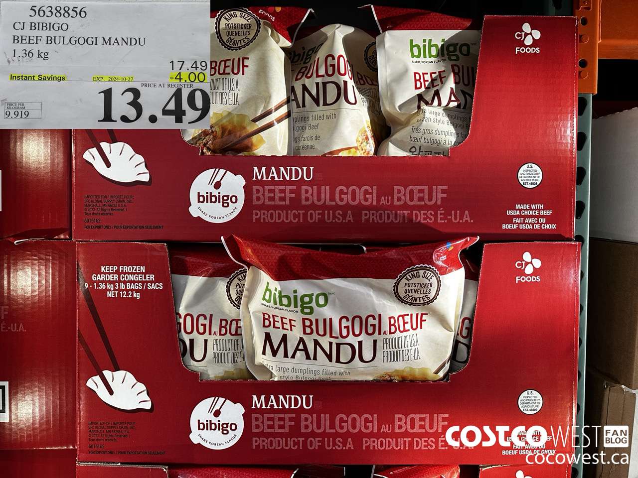 5638856 CJ BIBIGO BEEF BULGOGI MANDU 1.36 kg ($4.00 INSTANT SAVINGS EXPIRES ON 2024-10-27) $13.49