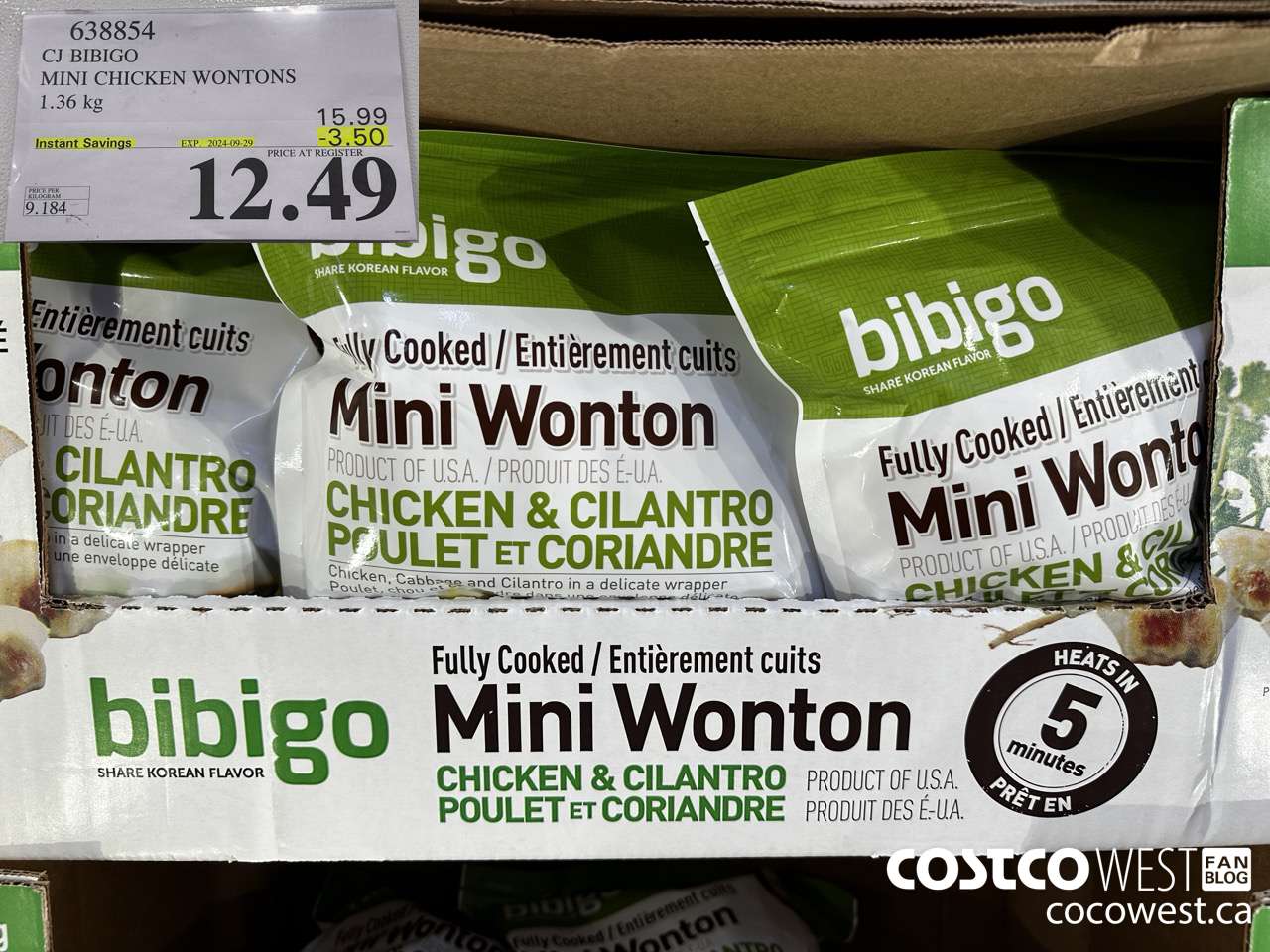 638854 CJ BIBIGO MINI CHICKEN WONTONS 1.36 KG ($3.50 INSTANT SAVINGS EXPIRES ON 2024-09-29) $12.49