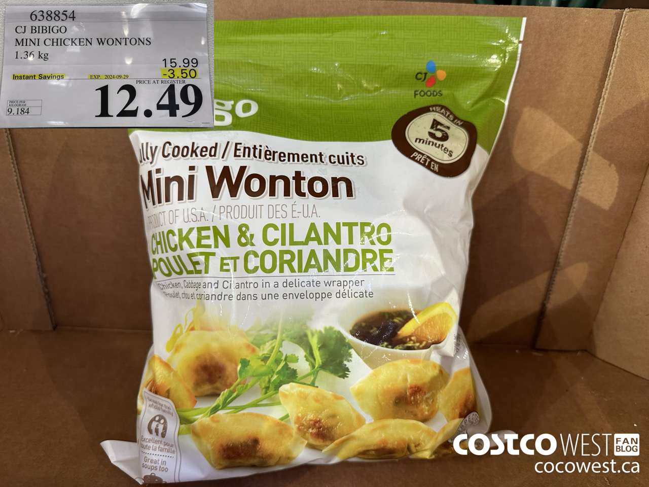 638854 CJ BIBIGO MINI CHICKEN WONTONS 1.36 KG ($3.50 INSTANT SAVINGS EXPIRES ON 2024-09-29) $12.49