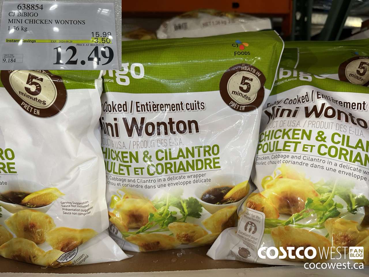 638854 CJ BIBIGO MINI CHICKEN WONTONS 1.36 KG ($3.50 INSTANT SAVINGS EXPIRES ON 2024-09-29) $12.49
