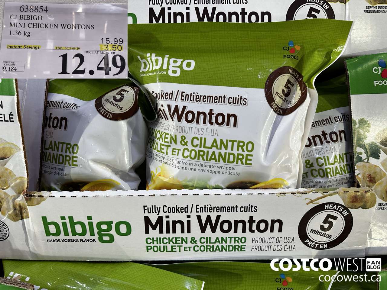 638854 CJ BIBIGO MINI CHICKEN WONTONS 1.36 KG ($3.50 INSTANT SAVINGS EXPIRES ON 2024-09-29) $12.49