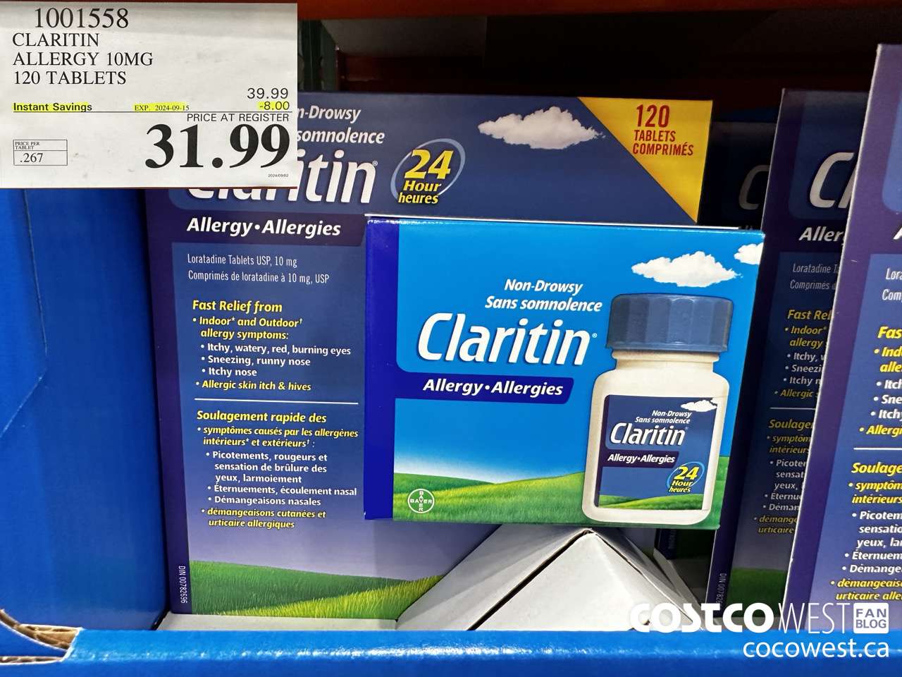 1001558 CLARITIN ALLERGY 10MG 120 TABLETS ($8.00 INSTANT SAVINGS EXPIRES ON 2024-09-15) $31.99