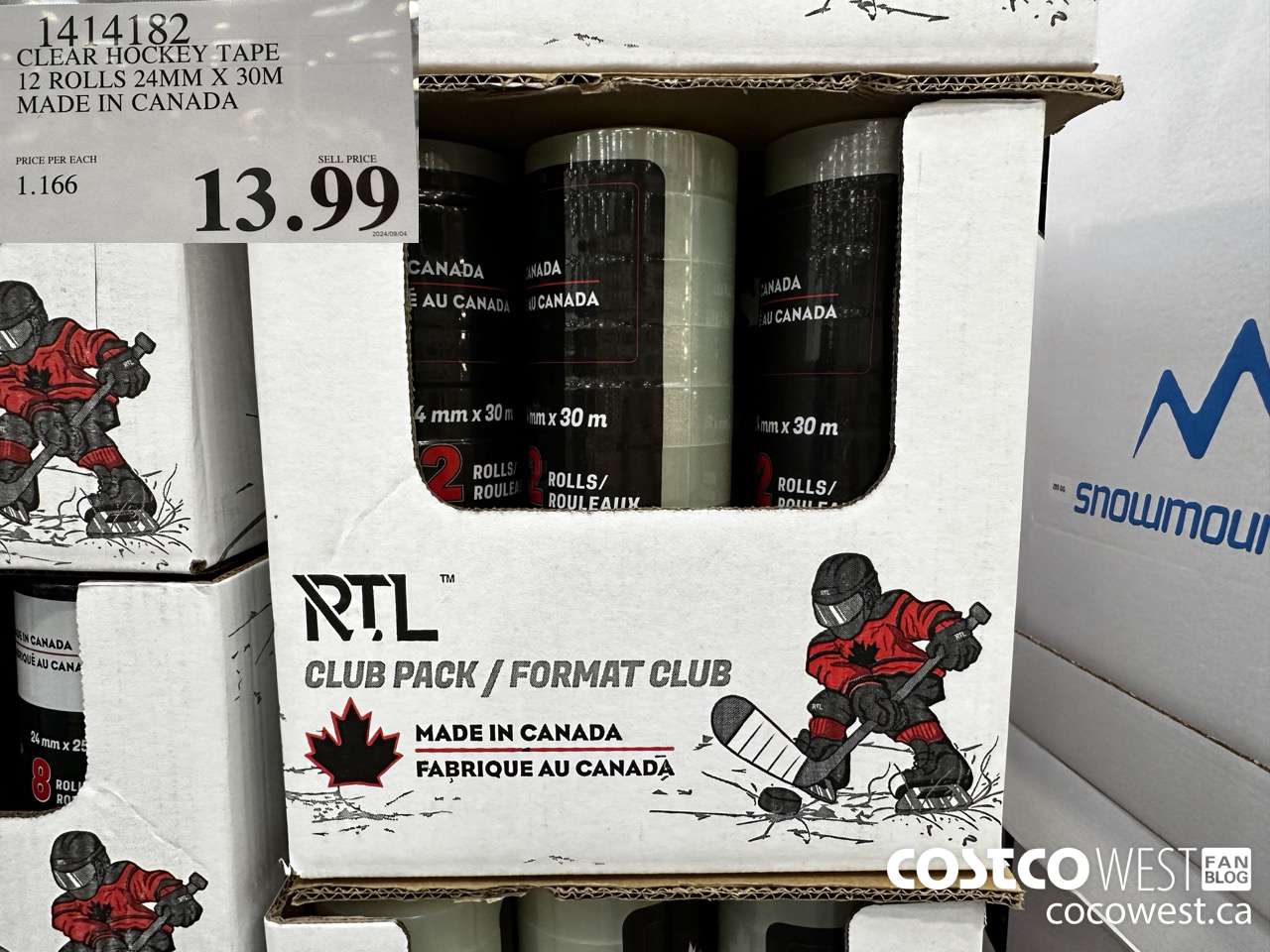 1414182 CLEAR HOCKEY TAPE 12 ROLLS 24MM X 30M MADE IN CANADA $13.99