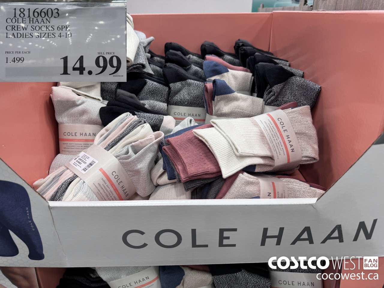 1816603 COLE HAAN CREW SOCKS 6PK LADIES SIZES 4-10 $14.99